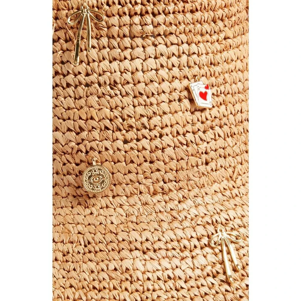 Aqua  Bucket  Hat  Tan  Raffia  One Size  New  $98